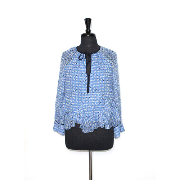 A6 NWT JOIE French Chambray Blue Long Sleeve Split Neck Reghan Top Size XS $298 - Picture 2 of 6